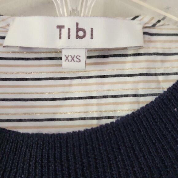 TIBI | Sweater Shirt Wool Cotton Navy Striped Metallic Sz XXS - Picture 3 of 6